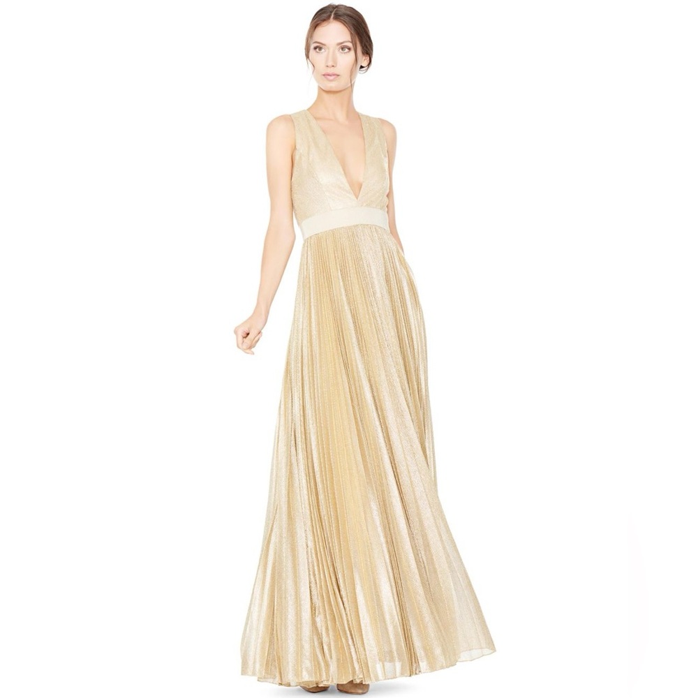 Alice and Olivia Carisa Sunburst Gown in Gold